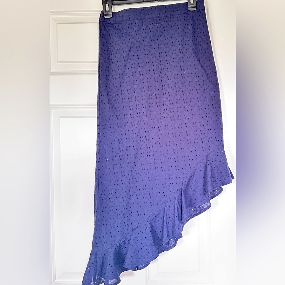 J Crew Eyelet asymmetrical ruffle midi skirt